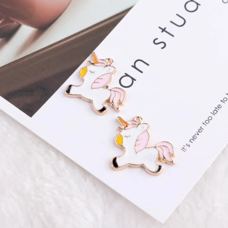 10pcs Enamel Unicorn Pendant Charms Necklace Girls Kids Accessory