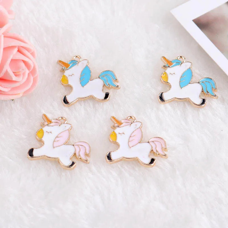 10pcs Enamel Unicorn Pendant Charms Necklace Girls Kids Accessory