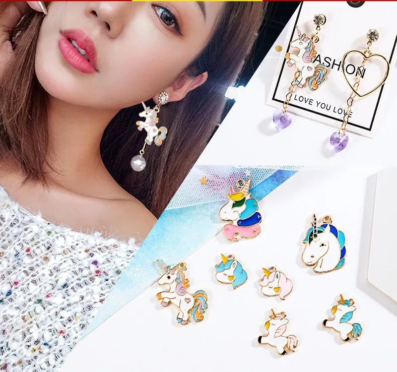 10pcs Enamel Unicorn Pendant Charms Necklace Girls Kids Accessory