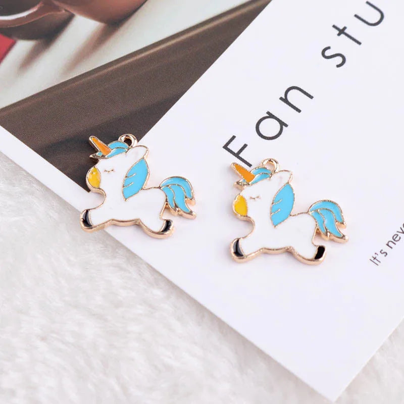 10pcs Enamel Unicorn Pendant Charms Necklace Girls Kids Accessory
