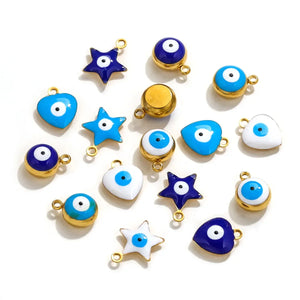 10pcs 18K Plated Devil's Eye Heart Charms DIY Jewelry Making