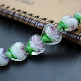 10pcs 18mm Heart Shape Lampwork Glass Beads Purple Green Jewelry Making
