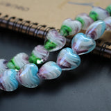 10pcs 18mm Heart Shape Lampwork Glass Beads Purple Green Jewelry Making
