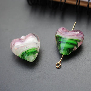10pcs 18mm Heart Shape Lampwork Glass Beads Purple Green Jewelry Making