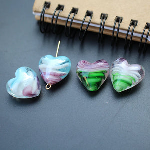 10pcs 18mm Heart Shape Lampwork Glass Beads Purple Green Jewelry Making