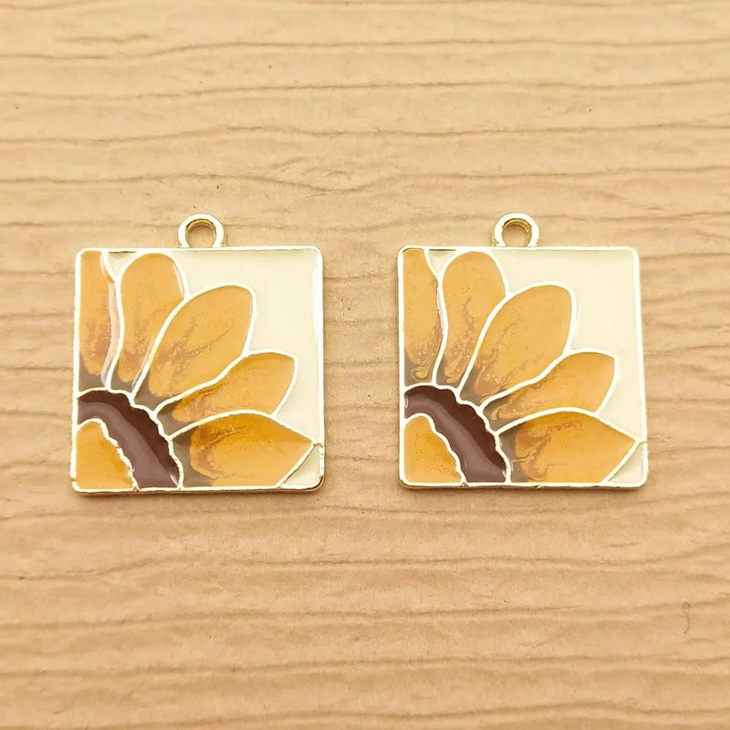 10pcs Enamel Flower Charm for Jewelry Making DIY Crafts