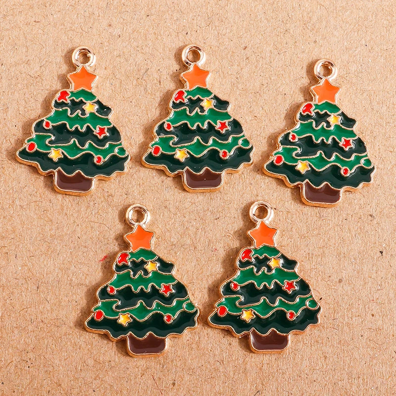 10pcs Enamel Christmas Star Tree Charms for Jewelry Making DIY