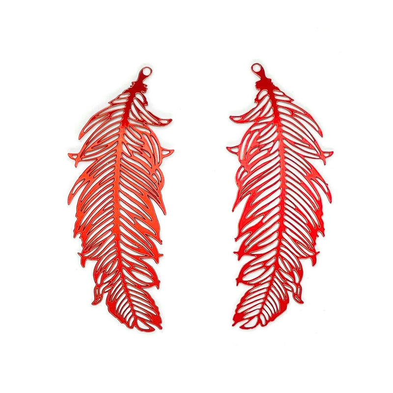 10pcs Feather Charms Hollow S.Steel Colorful Pendant B4943