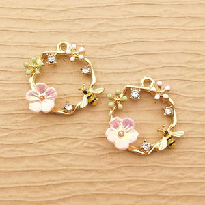 10pcs Enamel Bee Flower Charm for Jewelry Making DIY Crafts