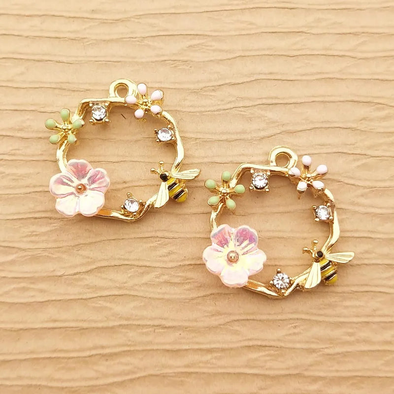 10pcs Enamel Bee Flower Charm for Jewelry Making DIY Crafts