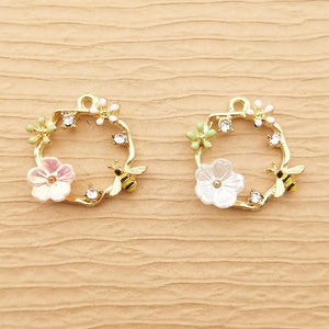 10pcs Enamel Bee Flower Charm for Jewelry Making DIY Crafts
