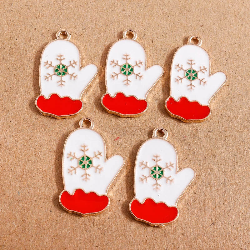 10pcs Enamel Christmas Gloves Charms for DIY Jewelry Making