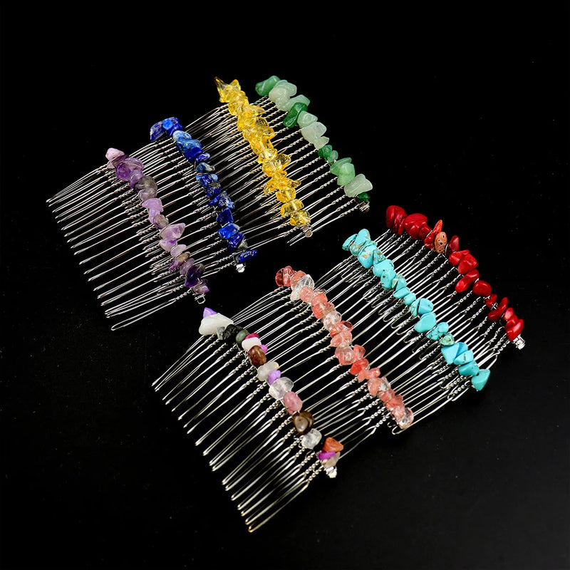 20 Teeth Chip Stone Beads Hair Comb Healing Crystal Hairpin Hair Clips