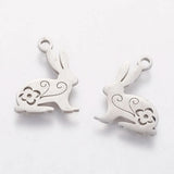10pcs 201 Stainless Steel Bunny Pendants Easter Theme DIY Jewelry Making