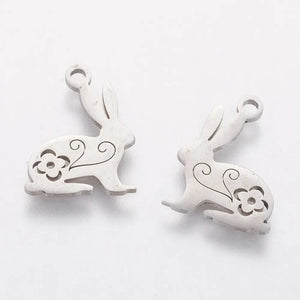 10pcs 201 Stainless Steel Bunny Pendants Easter Theme DIY Jewelry Making