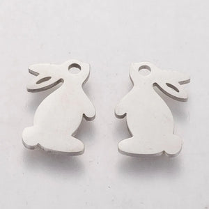 10pcs 201 Stainless Steel Bunny Pendants Easter Theme DIY Jewelry Making