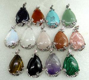 10pcs Natural Stone Tiger Eye Water Droplets Pendant DIY Jewelry Necklace