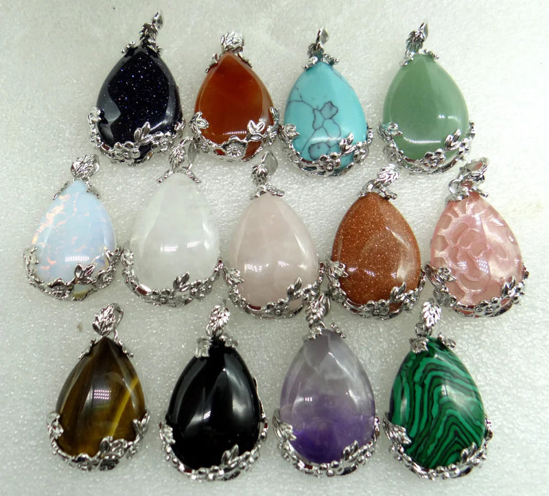 10pcs Natural Stone Tiger Eye Water Droplets Pendant DIY Jewelry Necklace