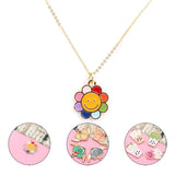 10pcs Sunflower Peach Heart Milk Tea Necklace Pendant