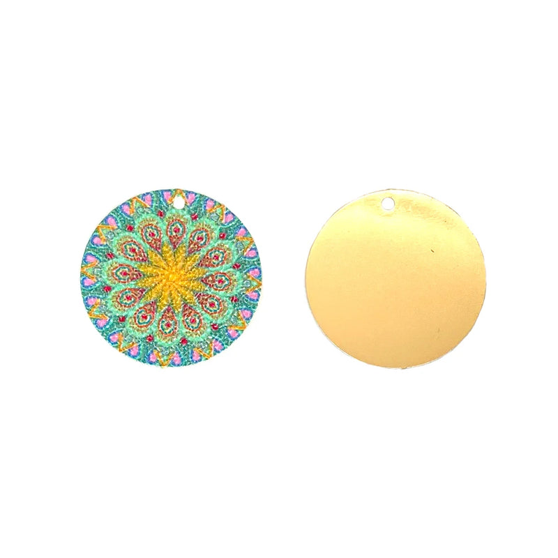 10pcs Colorful Painted Round Flower Pattern Charms Pendant for DIY Accessories