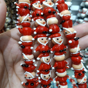 10pcs 20mm Santa Claus Lampwork Beads Christmas Pendants DIY Jewelry Making