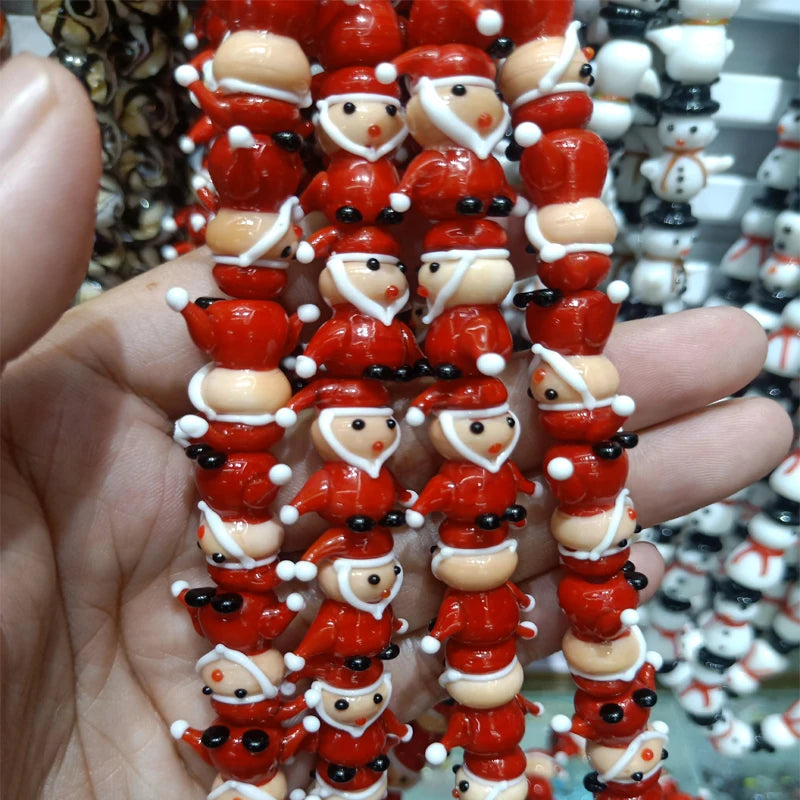 10pcs 20mm Santa Claus Lampwork Beads Christmas Pendants DIY Jewelry Making