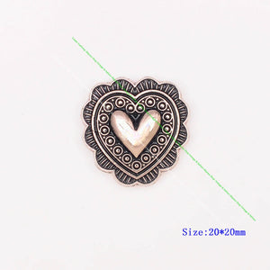 10pcs 20mm Silver Flower Engraved Heart Conchos for Western Saddle Bracelet