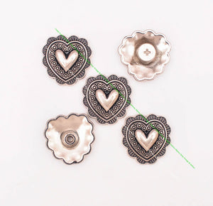 10pcs 20mm Silver Flower Engraved Heart Conchos for Western Saddle Bracelet