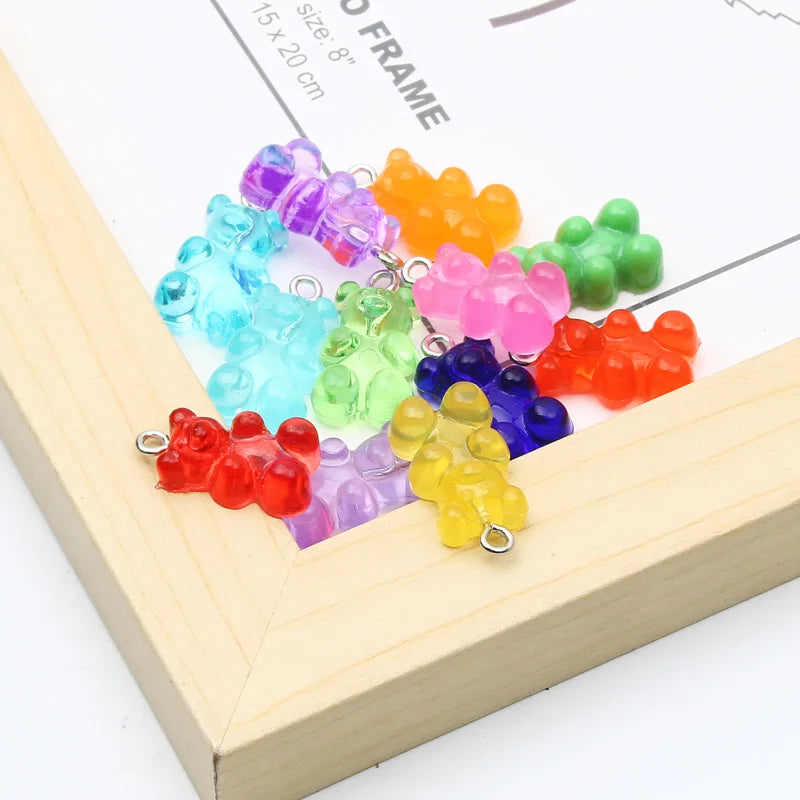 10pcs 20x11mm Cartoon Bear Pendant Resin Beads for Jewelry Making