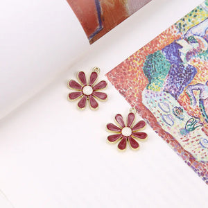 10pcs Enamel Flower Charms Sunflower Pendant DIY Jewelry Material