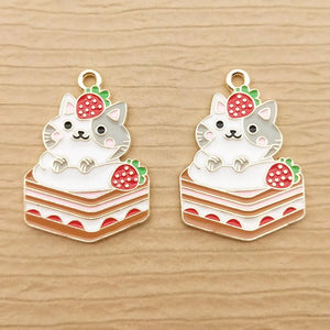 10pcs Strawberry Cake Cat Charm for Jewelry Making