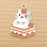 10pcs Strawberry Cake Cat Charm for Jewelry Making