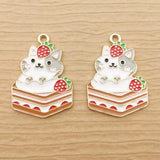 10pcs Strawberry Cake Cat Charm for Jewelry Making