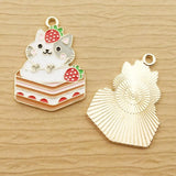 10pcs Strawberry Cake Cat Charm for Jewelry Making