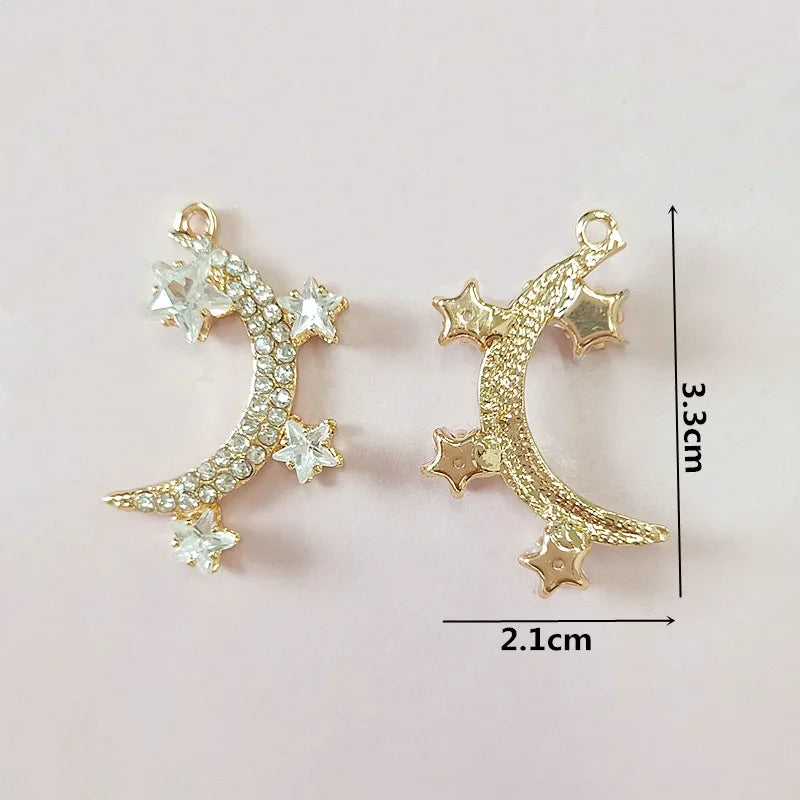 10pcs Crystal Moon Stars Pendant Charm - DIY Jewelry Making