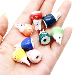 10pcs 22*15mm Bunny Ceramic Beads Colorful Handpainted Rabbit Porcelain Bead