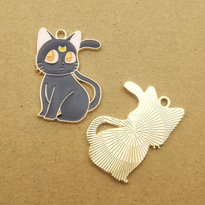 10pcs Enamel Moon Cat Charm DIY Craft Supplies