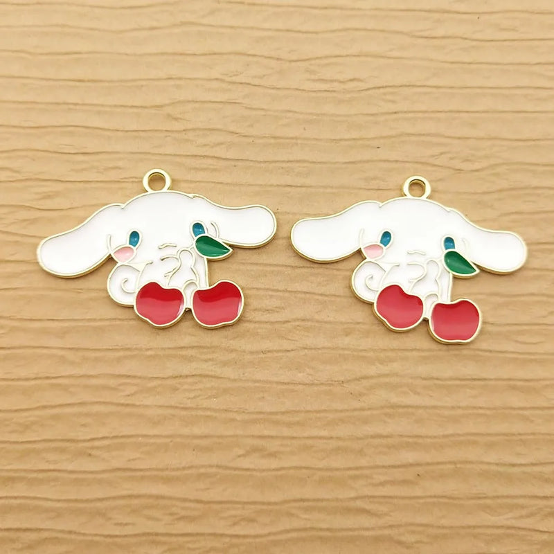 10pcs Enamel Cherry Dog Charm for Jewelry Making DIY Craft Finding