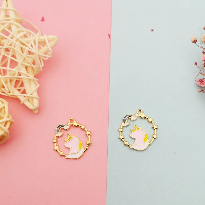 10pcs Rainbow Unicorn Enamel Charms for DIY Jewelry