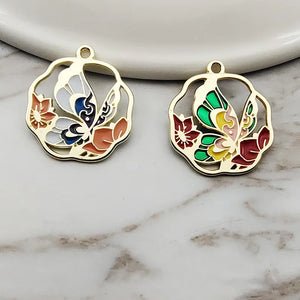 10pcs 23x26mm Alloy Enamel Butterfly Charms for DIY Jewelry Making