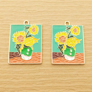 10pcs Enamel Flower Charm for Jewelry Making DIY Craft