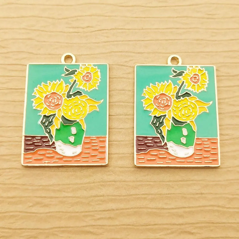 10pcs Enamel Flower Charm for Jewelry Making DIY Craft