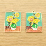 10pcs Enamel Flower Charm for Jewelry Making DIY Craft