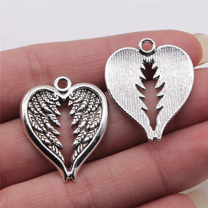 10pcs Angel Wings Heart Pendant Charms Antique Silver Plated for Jewelry Making