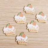 10pcs Enamel Cat Charms Alloy Strawberry Charms for Jewelry Making