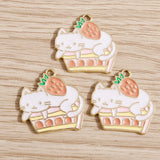 10pcs Enamel Cat Charms Alloy Strawberry Charms for Jewelry Making
