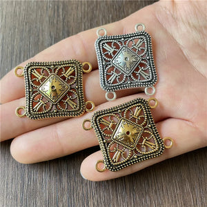 10pcs Metal Square 4 Hole Pendant for DIY Charm Making Necklace Accessories