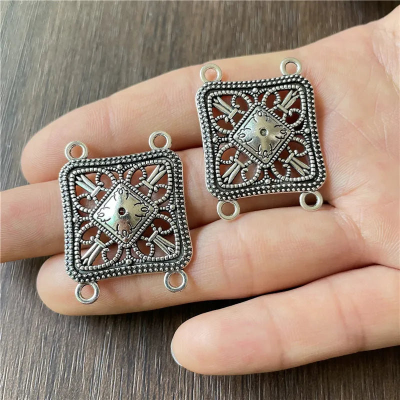 10pcs Metal Square 4 Hole Pendant for DIY Charm Making Necklace Accessories
