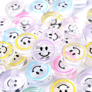 10pcs 25mm Acrylic Smiley Face Beads Round Beads for Jewelry Making
