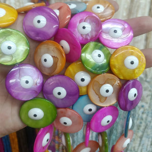 10pcs 25mm Evil Eye Shell Beads Mix Loose Big Sea Shell Bead DIY Jewelry Making